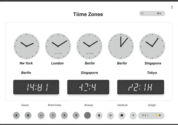 Online multi-timezone digital clock interface.