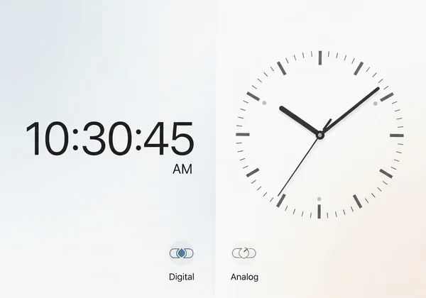 Online clock showing digital and analog display options