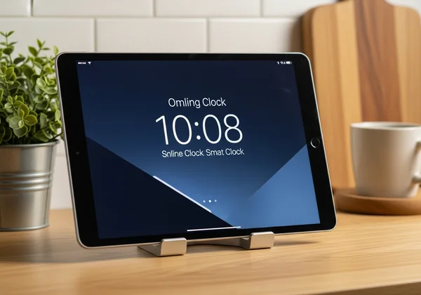 Old tablet repurposed as a DIY smart clock in a kitchen