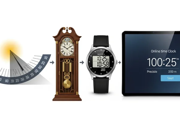 Evolution of timekeeping: sundial, mechanical, digital web clock