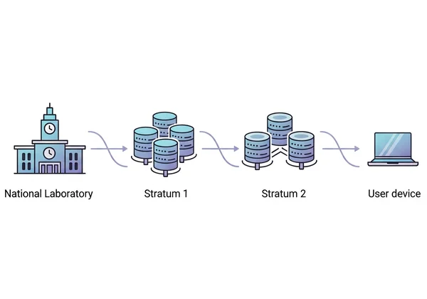 Flowchart showing atomic time server synchronization steps