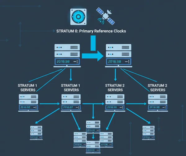 Diagram of NTP strata hierarchy with atomic clock